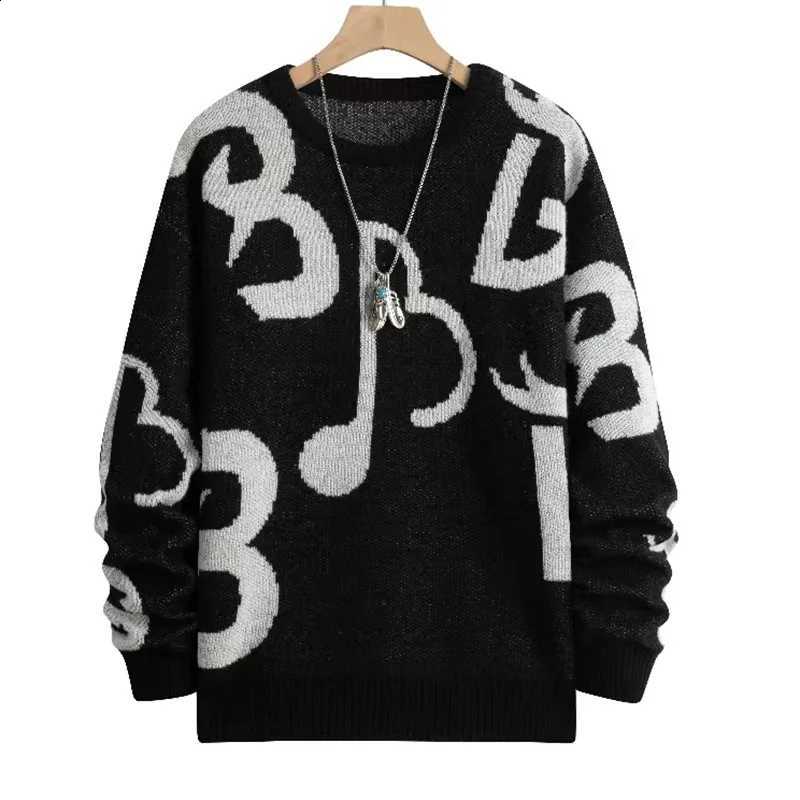 Neck Men's American Letters Round Sweater Knitwear Autumn and Winter Print Contrast Color Fashion Casual Top J260916