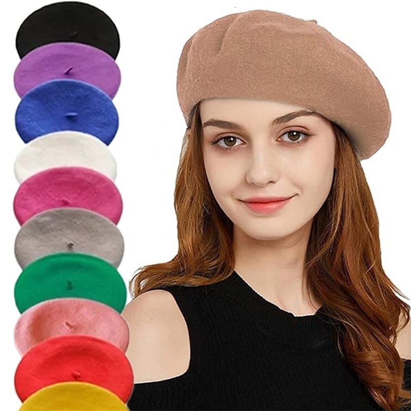 Vintage Winter Thick Warm Woolen Plain Beret Hat for Women's Girls French Artist Fashion Casual Solid Color Black Red Beanie Cap260915ww