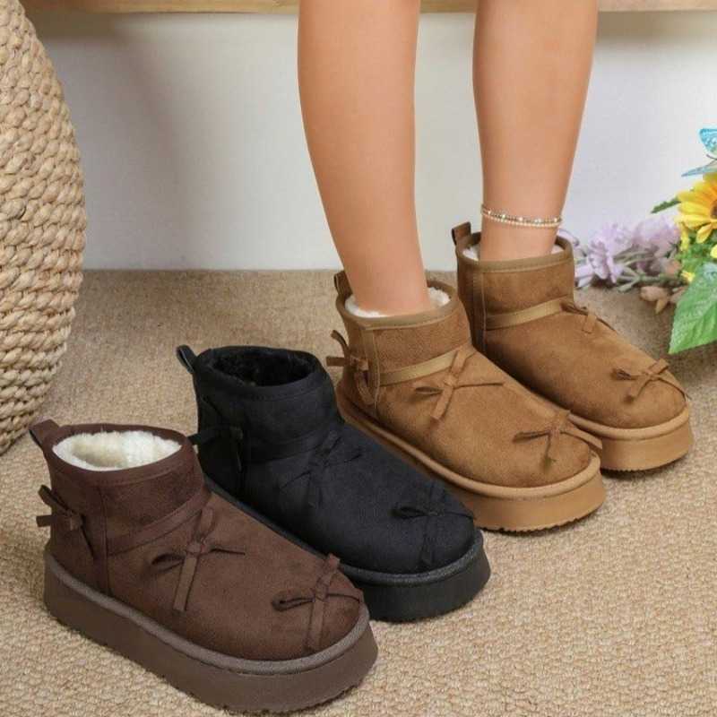 Sweet Winter fashion 2026 Women Butterfly Knot Warm Ankle Boots Plush Casual Shoes Women Shoes Big Size D260917