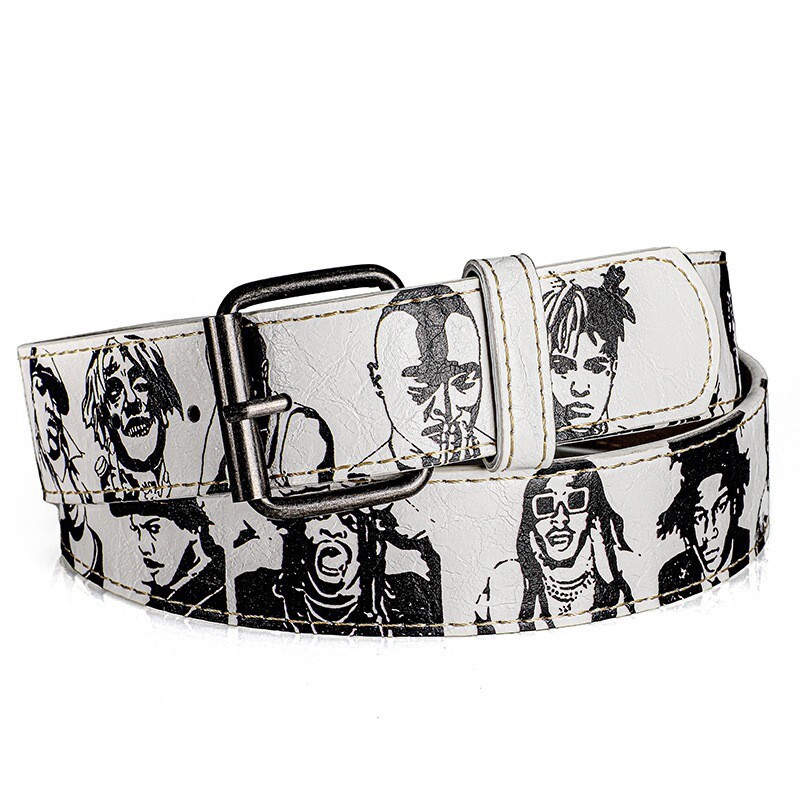 European American trendy printed black white portrait belt, suitable for nightclub, rock, hip-hop, rap, and personalized style, to be paired with je