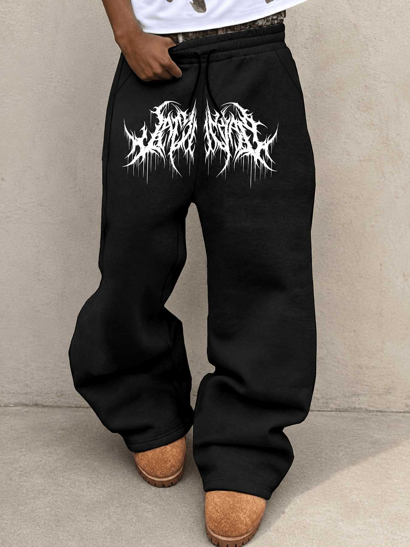 Gothic Spiked Tassel Metal Text Straight Sweatpants Men's Draped Sports Pants S-3KLT260917