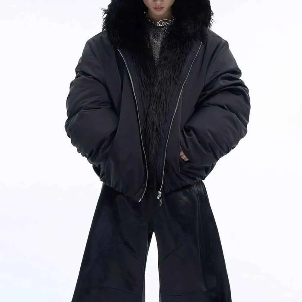 Mens Winter Jacket Furry Patchwork Hooded Cotton Jacket Fashion Casual Outdoor Versatile Comfortable Outerwear Coat 260917