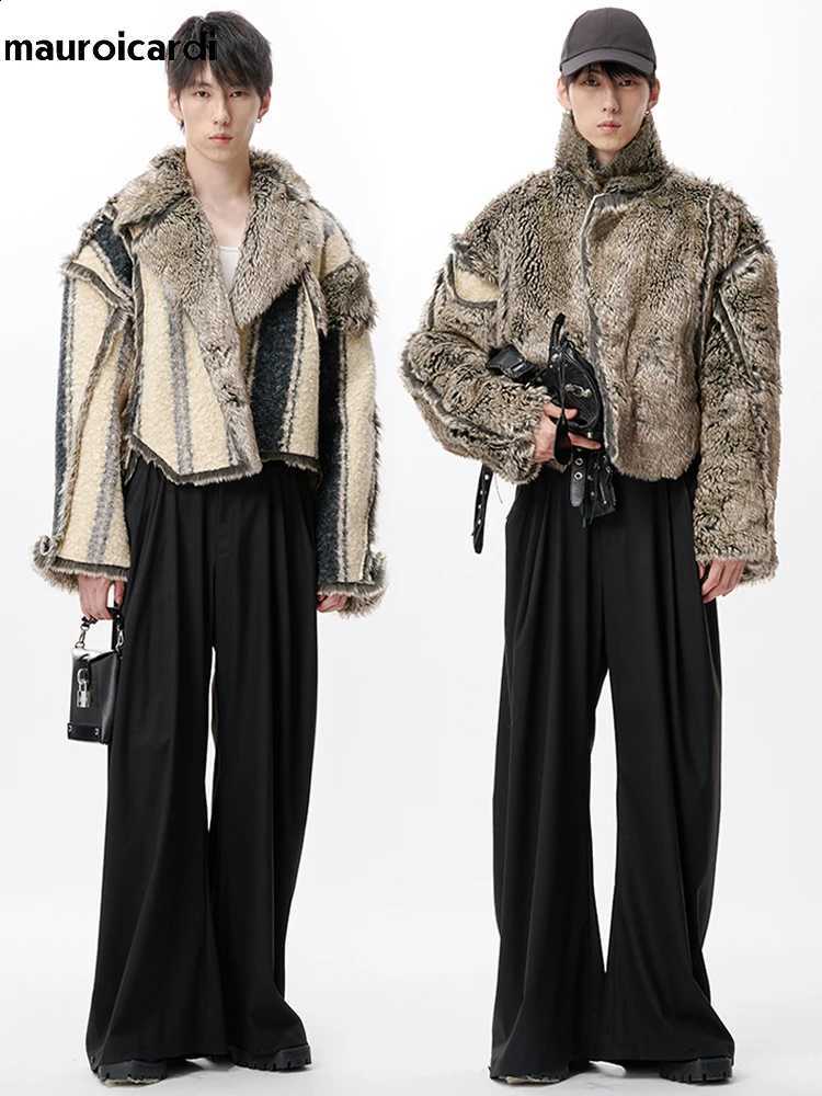 Cool Winter Oversized Mauroicardi Autumn Thick Warm Reversible Fluffy Jacket Faux Fur Coat Men Runway European FashionW260915