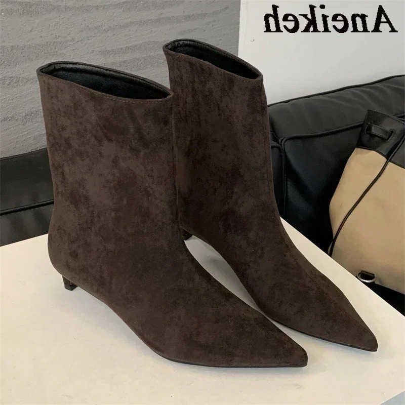Quality Aneikeh Autumn fashion High Pointed Toe Vintage Ankle Boots Sexy Thin Low Heel Women Warm Knight SlipParty Shoes D260917