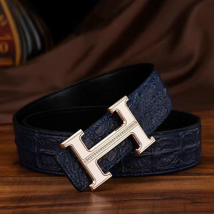 Men's belt with crocodile pattern, smooth H buckle, stylish versatile, suitable business, simple and casual, trendy for young people