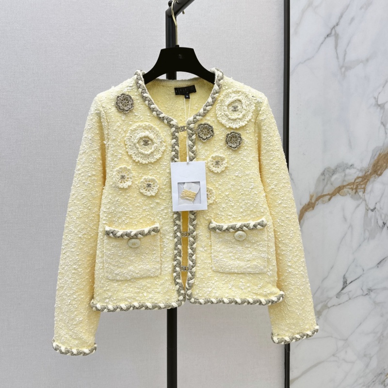 coats woman Designer Coat Outerwear for women Luxury Jackets Coat top Spring/Summer Style Cream-Colored Three-Dimensional Camellia Patterned Knitted