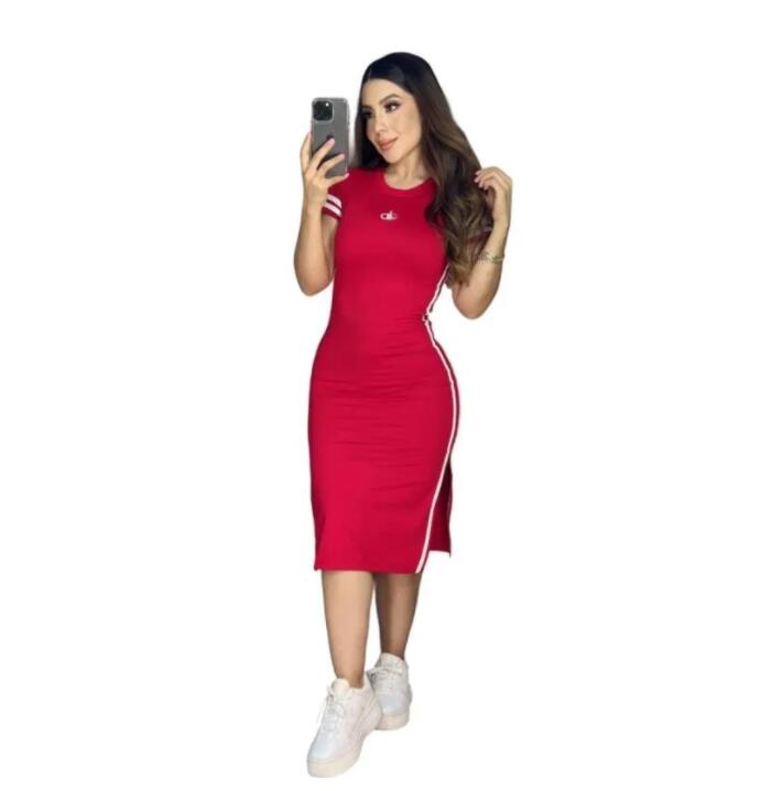 Women's Casual Dresses New trend slit short sleeved long skirt embroidered round neck slim Designer Dress