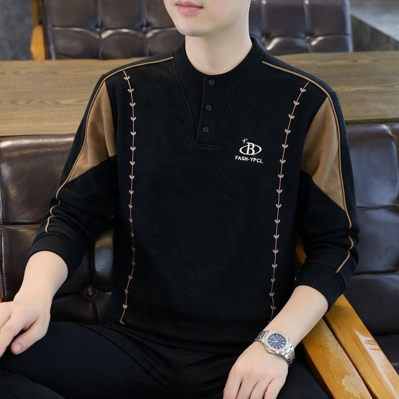 Daily Clothing Stylish Outfit 2026 Autumn High End Light Luxury Casual Long Sleeve Sweatshirt Men's Stand Collar Fashion Base Shirt Top