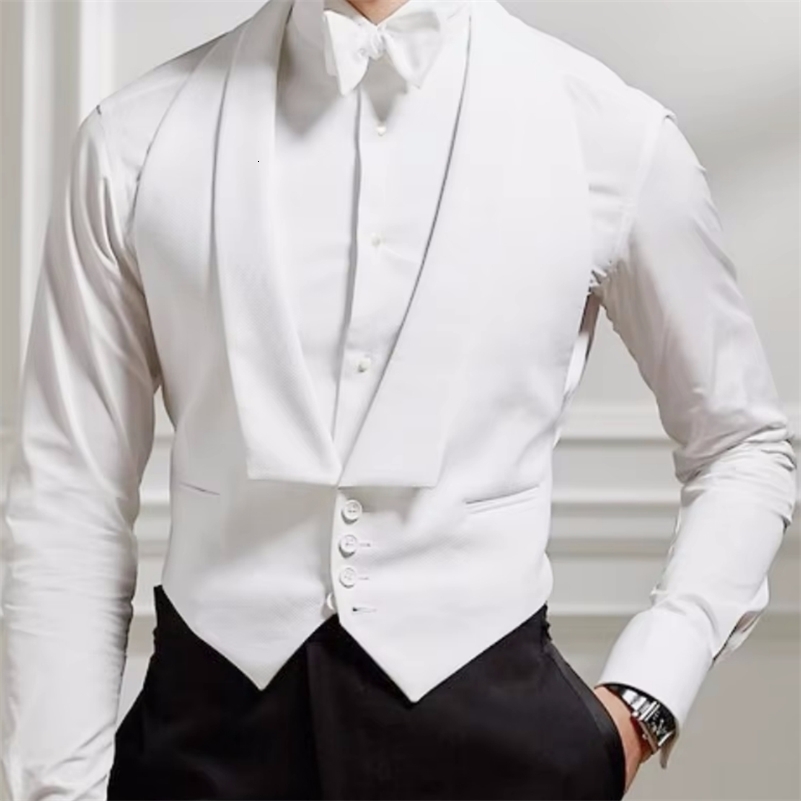 Men Vest White Single Button Solid With Lapel Waistcoat Suit For Wedding Birthday Banquet Party Business Work y260902