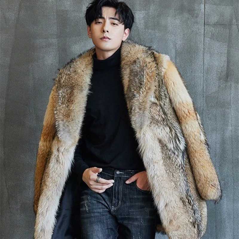 Jacket Men Cardigan Faux Fur Long Sleeve Thick Warm Fur Coats Outerwear High Street Loose Turn Down Collar Pockets Autumn W260915