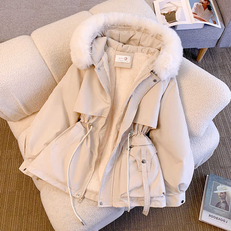 Jackets Autumn Winter Fleece Zipper Fashion Women Lined Hood Down Warm Padded Parkas Casual Office Lady Commute Puffer Coats H260917
