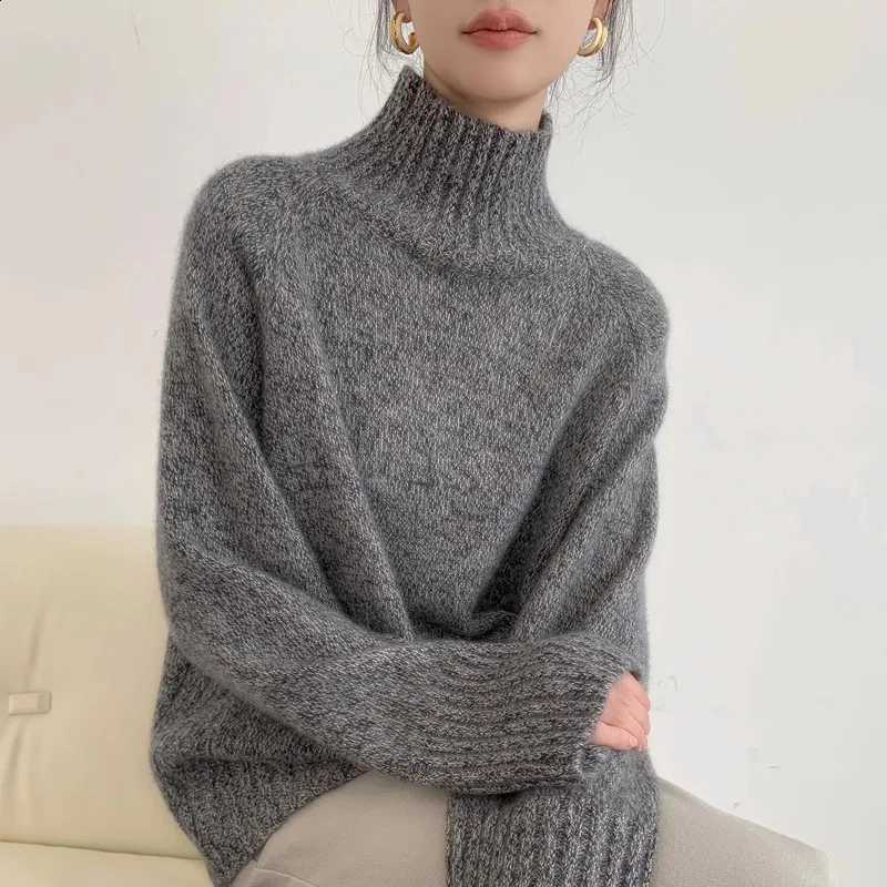 Women's loose-fitting long-sleeved red cashmere sweater with a turtleneck made of pure wool for the Year of Rabbit. X260916