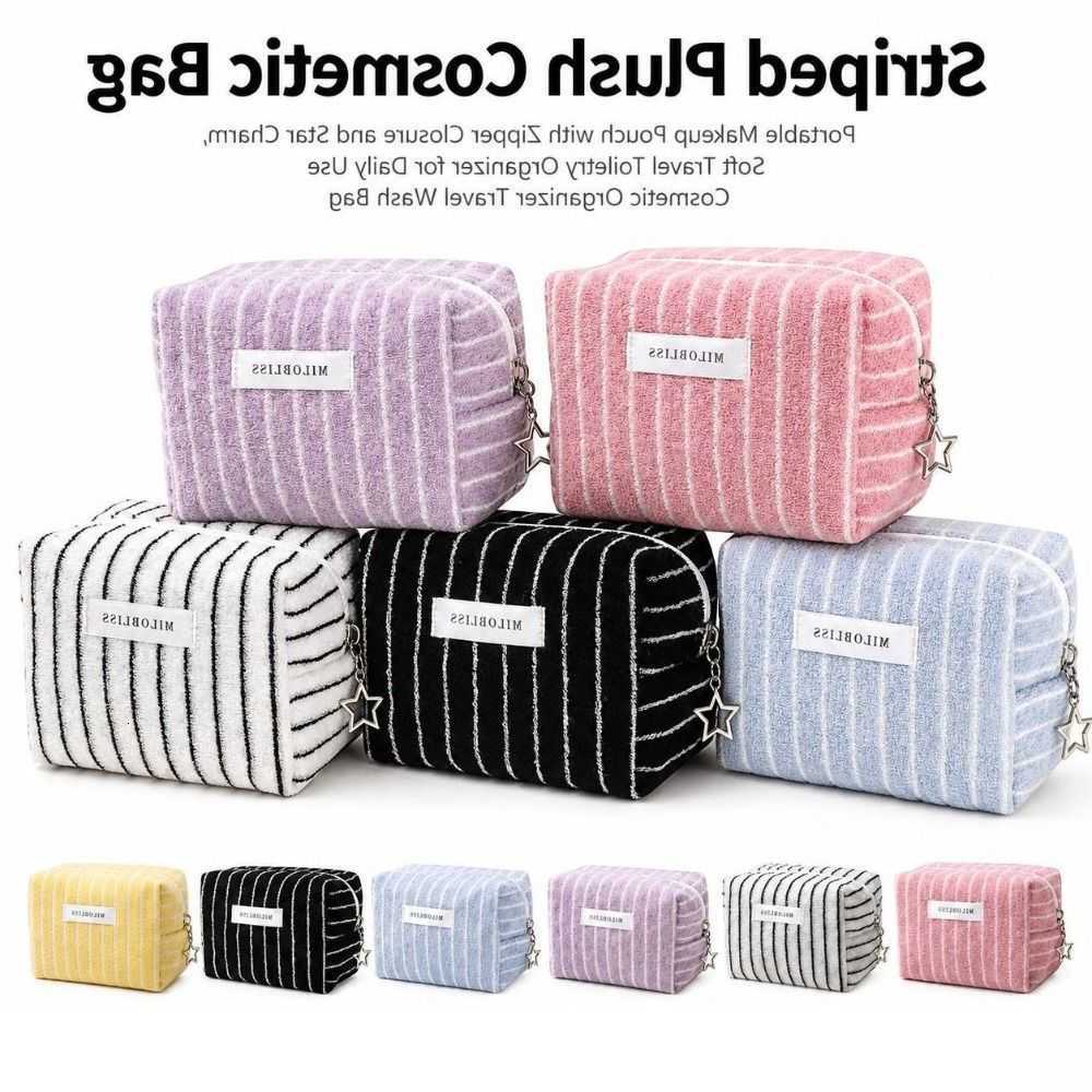 Striped Cosmetic New Bag Zipper Closure Soft Makeup Pouch Star Charm Portable Toiletry Bag Travel Toiletry StorageT260917