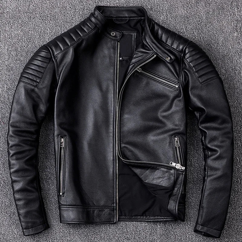 Motorcycle Style Men's Cowhide Genuine Leather Clothes Fashion Black Motor Biker Jacket Cool Coat Plus Size 5XL 260916