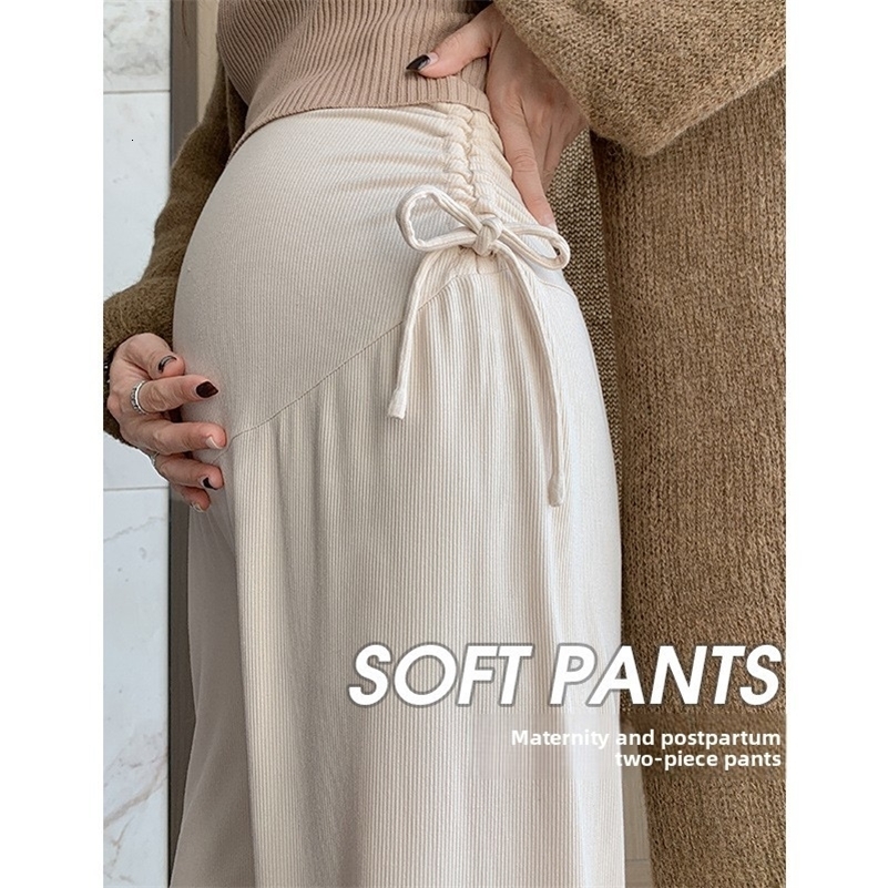 Maternity Wide-Leg Pants with Drawstring - Casual Outerwear for Petite Moms Suitable for Early Pregnancy Spring Autumn Summer260827ww