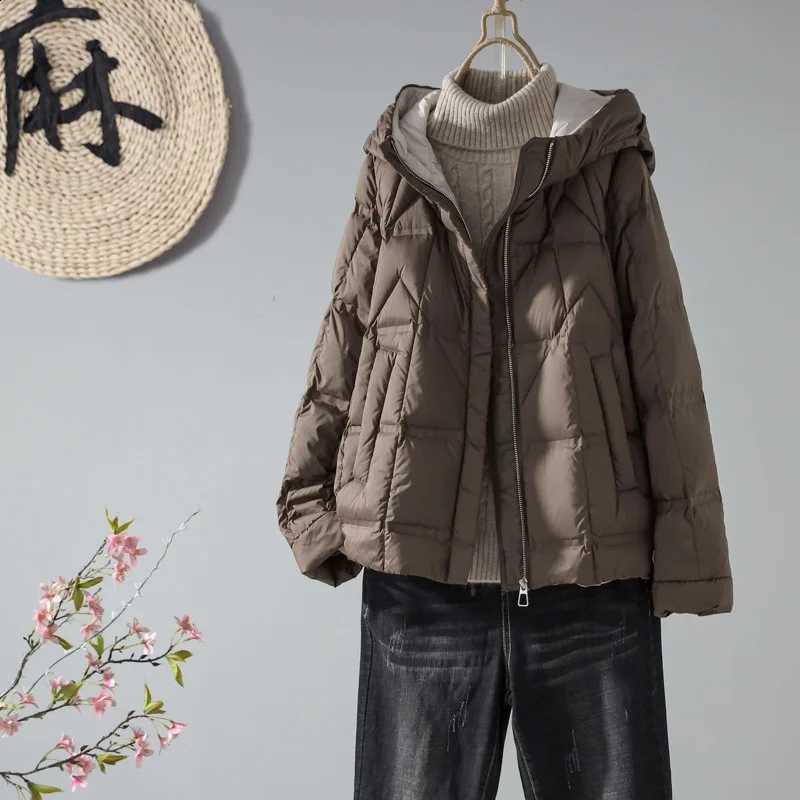 Women's Loose Hooded Down Jacket Ultra Light Portable White Duck Down Winter Coats Fashion Casual Warm Outerwear JK-249 H260917