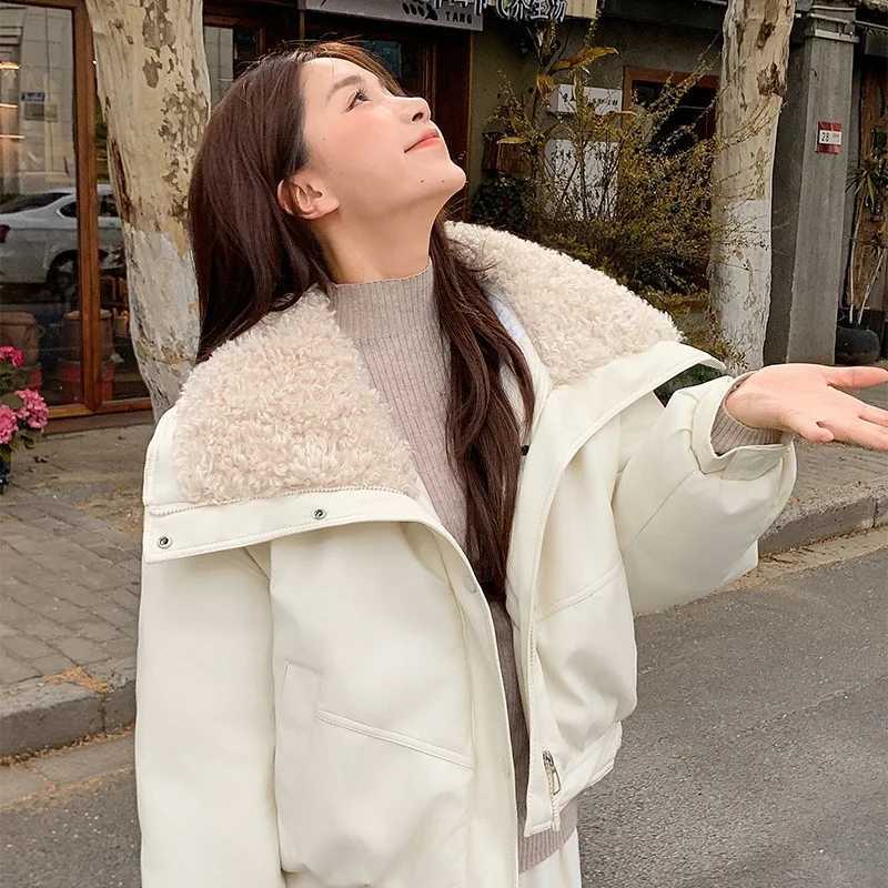 Trendy Fleece Thicken Warm Short Leather Jacket Shearling PU Leather Cotton Lining Women's Winter New Zipper Leather-Cotton Coat H260917
