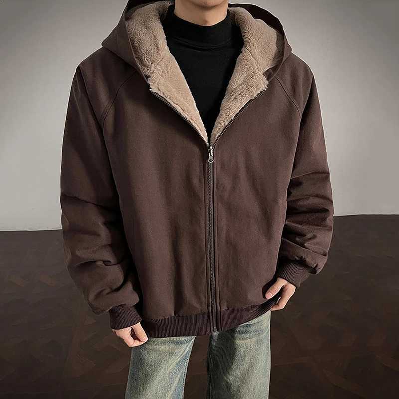 Fur Men's Faux Niche Design Coats Solid Color Zipper Reversible Simple Menswear Loose Thick Fleece Male Jackets Chic DV3S W260915