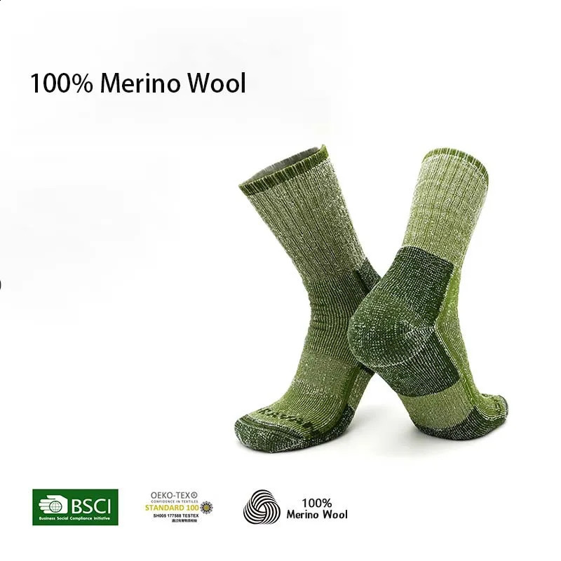 100% Merino Wool Long Tube Sports Socks Sweat Absorption Anti-odor Autumn Winter Towel Base Terry Socks 260917