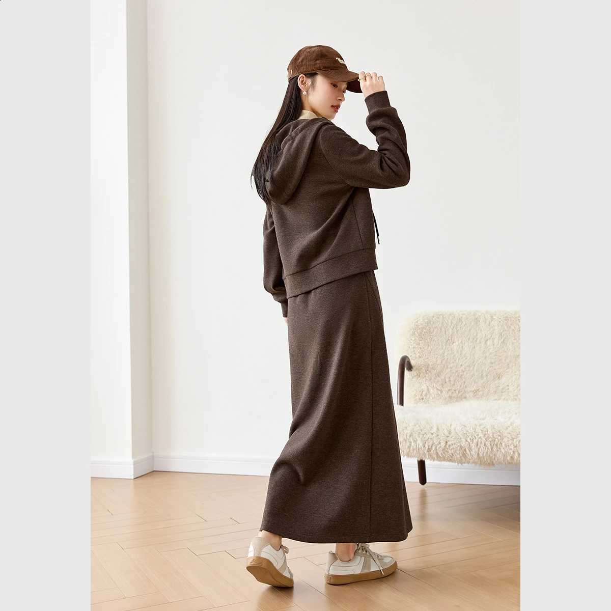 Piece VIMLY Women New Two Skirt Set Vintage Knitted Hooded Zip Up Jackets Straight Skirts Winter 2026 Ladies Skirt Suits M9572W260915