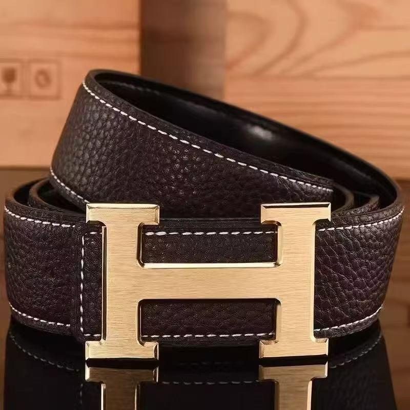 Men's belt with letter design, smooth perforations, new trendy casual fashionable, suitable men, Korean style, business casual, for middle-aged