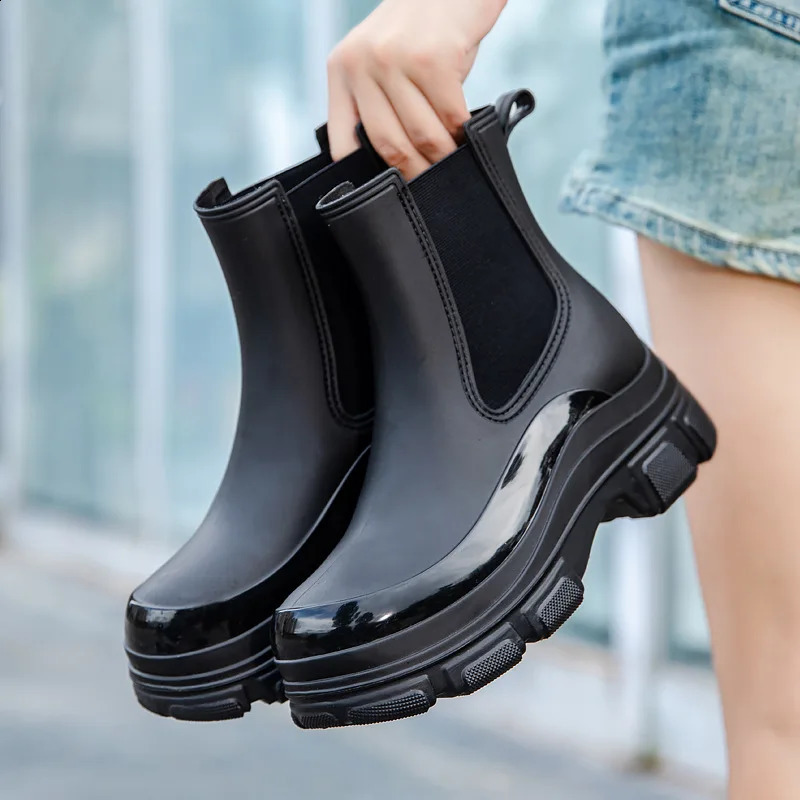 Crestar Rain Boots For Women Fashion Non-Slip Waterproof Rubber Mid-Calf Garden Platform Boots Lady Cozy Lightweight Rain Shoes 260916