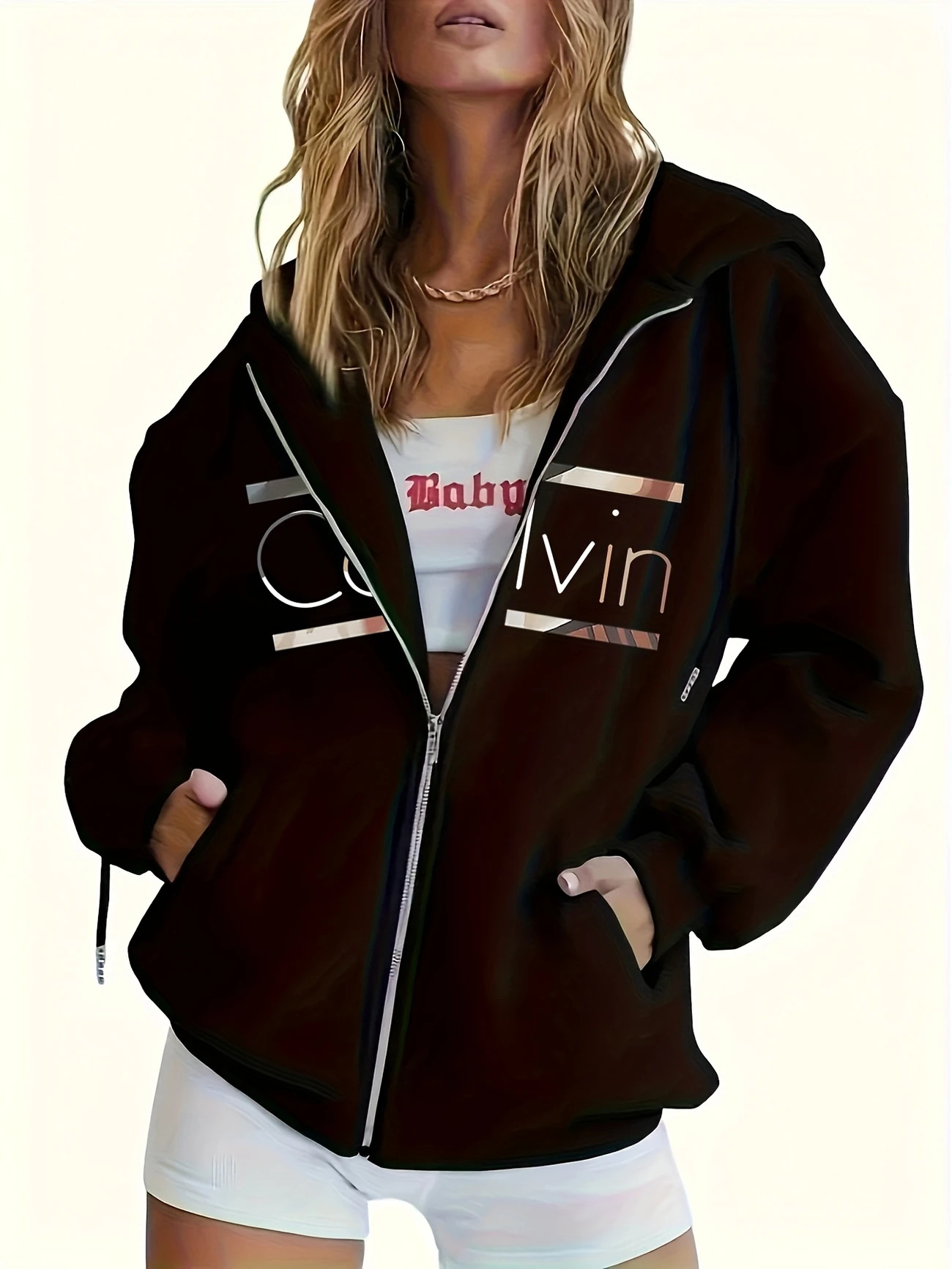 Designer Foreign Trade New Women's Zipper Sweatshirt Long Sleeve Cardigan Letter Print Jacket 5046 Print