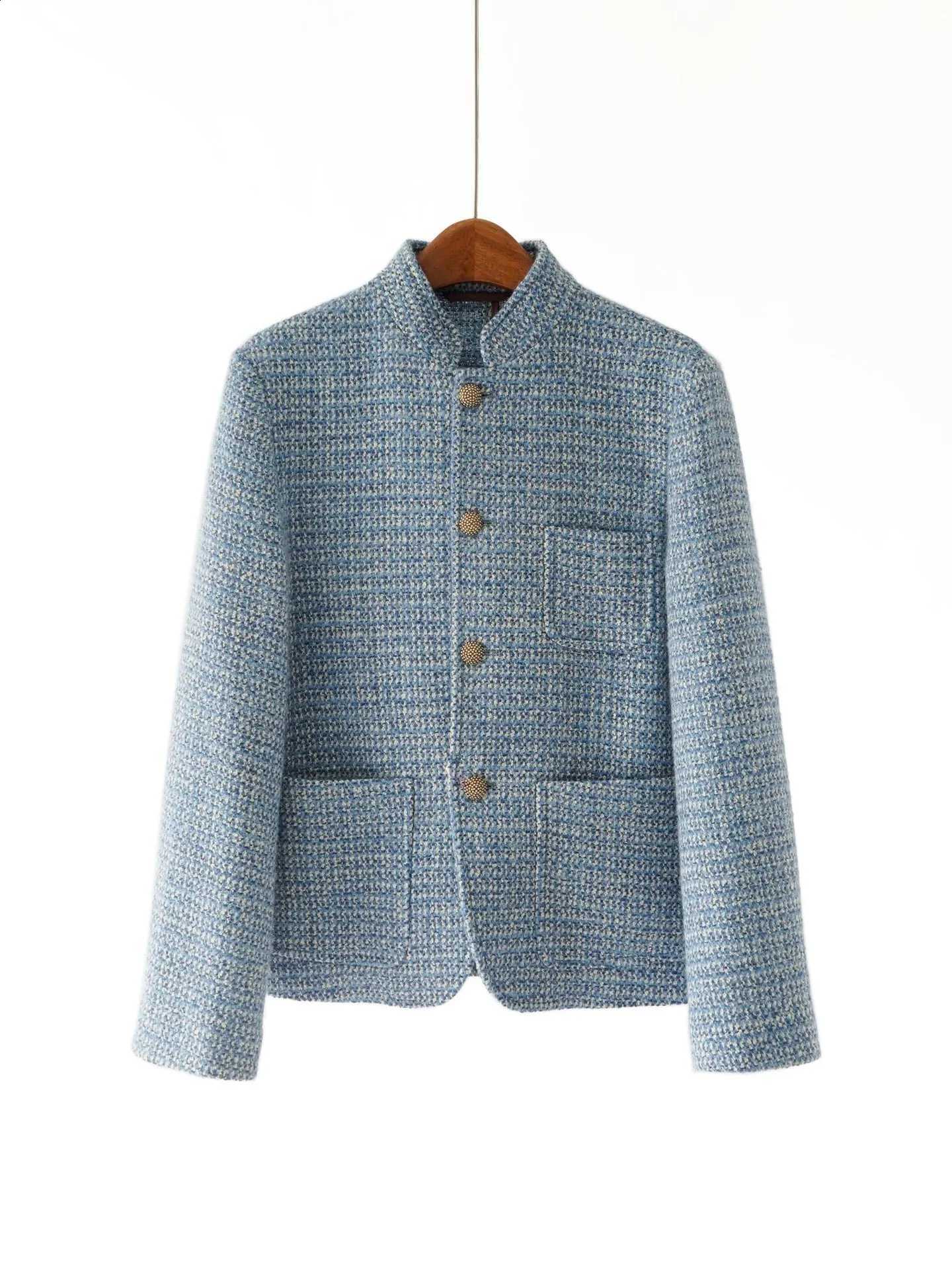 Stand Collar Women's Woolen Coat Single Breasted Vintage Spring Autumn Female Jacket Tops with Pockets C260917