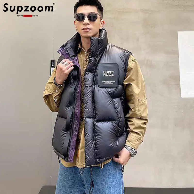 Supzoom 2025 Top Fashion Arrival Letters Leather Stand Collar Autumn And Winter For Men And Women Warm Thickened Down Vest 260916