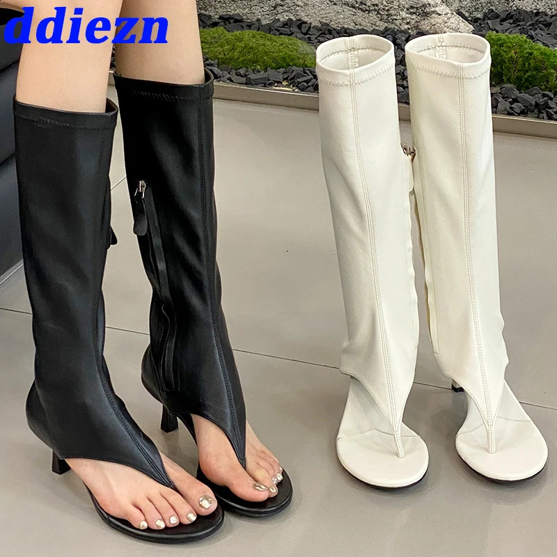 Ladies Heeled Pumps Sandals In Knee High Boots Fashion Zippers Female Footwear Open Toe Women Heels Shoes Flip Flops 260917