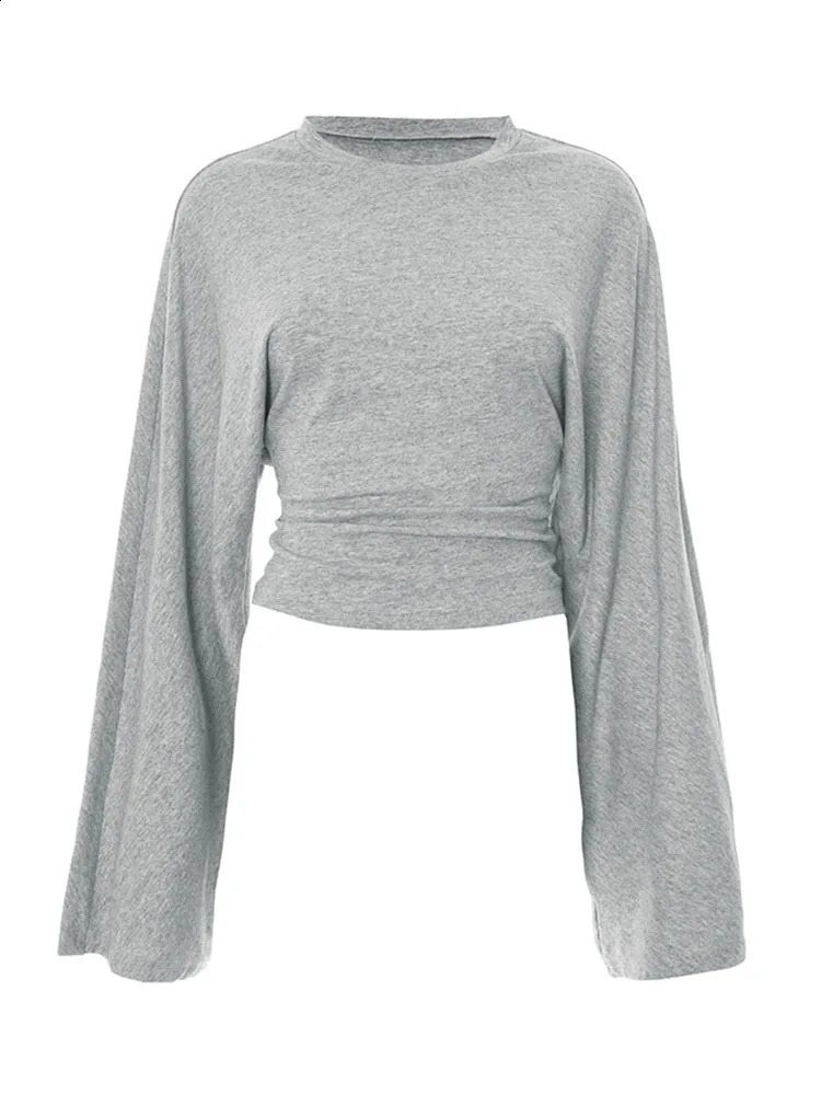 Women's Long Sleeve O-Neck Skinny T-Shirt Monochromatic Crop Top Casual Y2K Streetwear Fashion Pullover Summer Outfit 260917