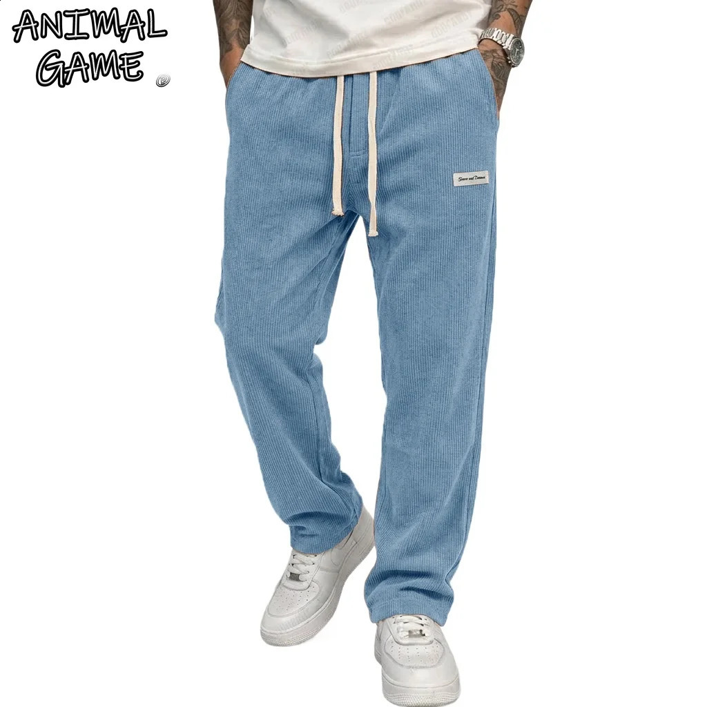 Men's Baggy Pants Casual Corduroy Trousers Drawstring Elastic Waist Straight Sweatpants Jogger Gym Man Pants Men's Work Pants 260917