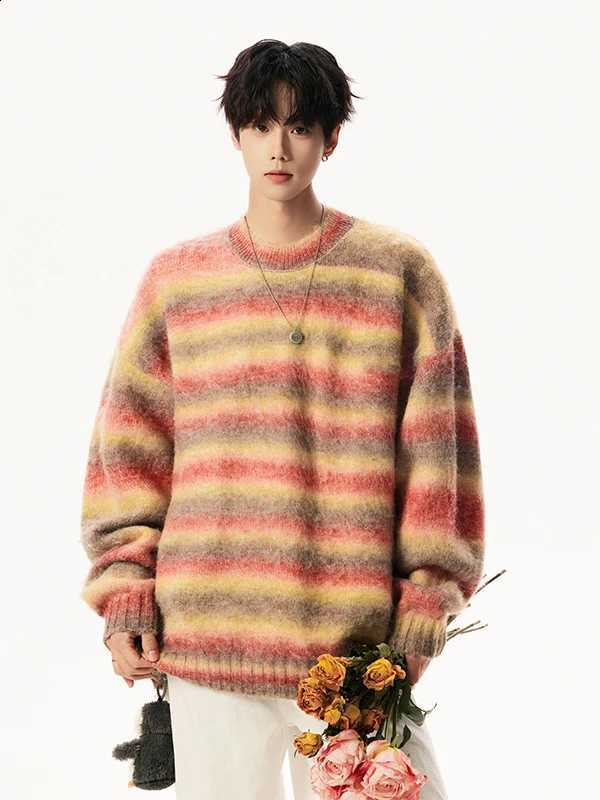 Block Retro Color American Striped round Neck Men's Sweater Soft Cozy Fair Isle Warm Knitted Base Shirt for Winter Season J260916