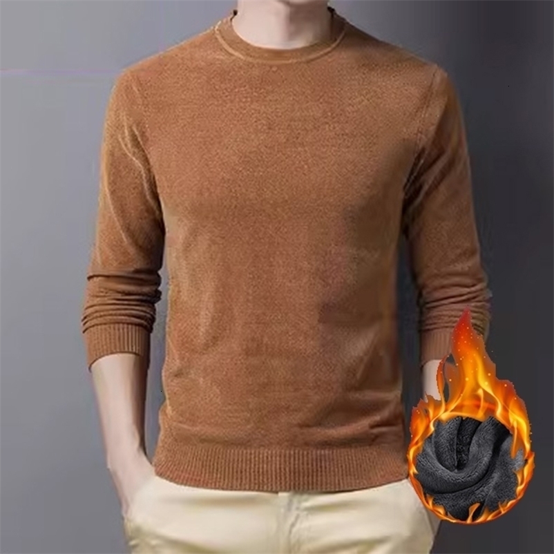 Men's Trend Round Collar Blue Camel Winter Sweaters Plush Thicken Pullovers Comfortable ThermalLong Sleeve Clothes Male 260916