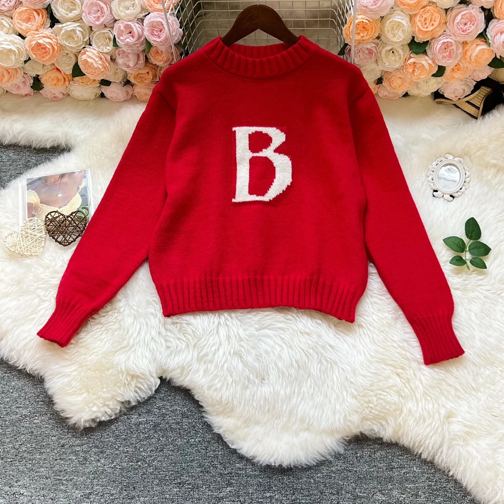 YuooMuoo Women Sweaters Autumn Winter Letter Knitted Long Sleeve Pullover Tops Female Streetwear Ladies Outfits 260917