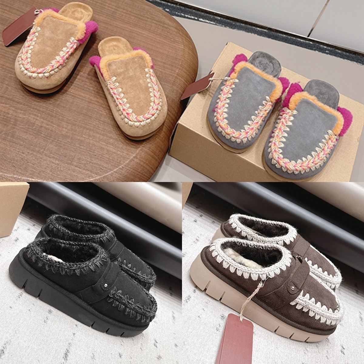 Premium Women Fleece Half Slippers Backless Wool Loafers Cozy Lined Easy Wear Shoes Suede Thick Sole Casual Winter Home Slides 1185