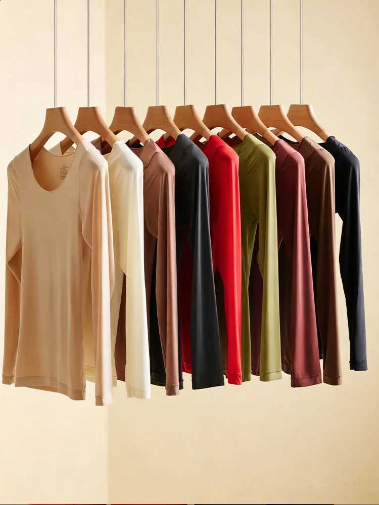 FINEOO Women Winter Ultra-thin Lock Temperature Top Solid Color High Elasticity Long Sleeve Warm Underwear First Layer Lingerie H260916