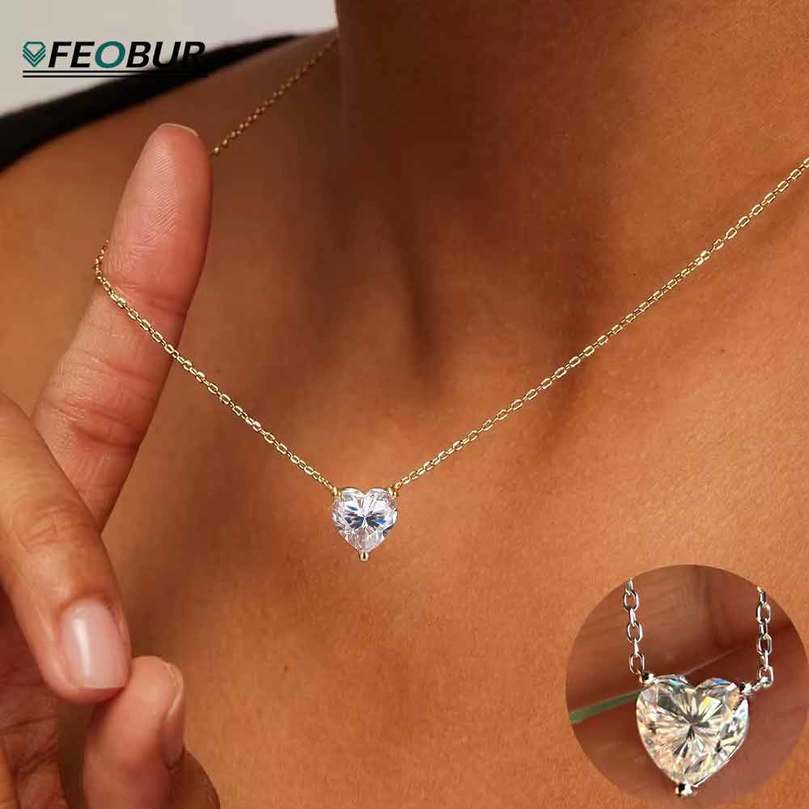 FEOBUR 14Carat Heart Cut Necklaces for Women Girls S925 Sterling Silver Lab Diamond Pendant with Certificate Jewelry 260915