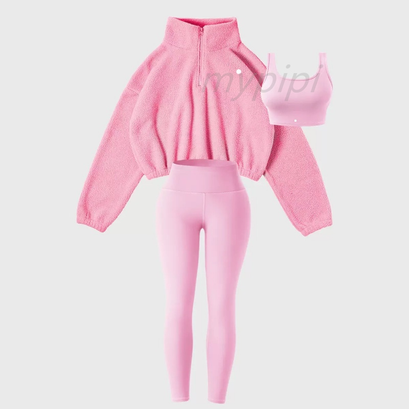 Designer yoga set breathable and high-elastic coral fleece sports suit sports bra short jacketrunning and fitness three-piece set