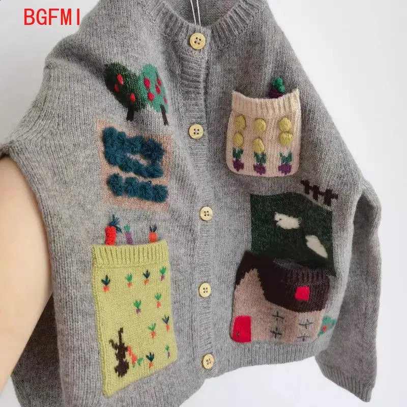 Korean Knitted Sweater Kids Boys 2026 Spring Autumn Children's Top 3-11Y Junior Fashion Cartoon Cardigan Outerwear 260916