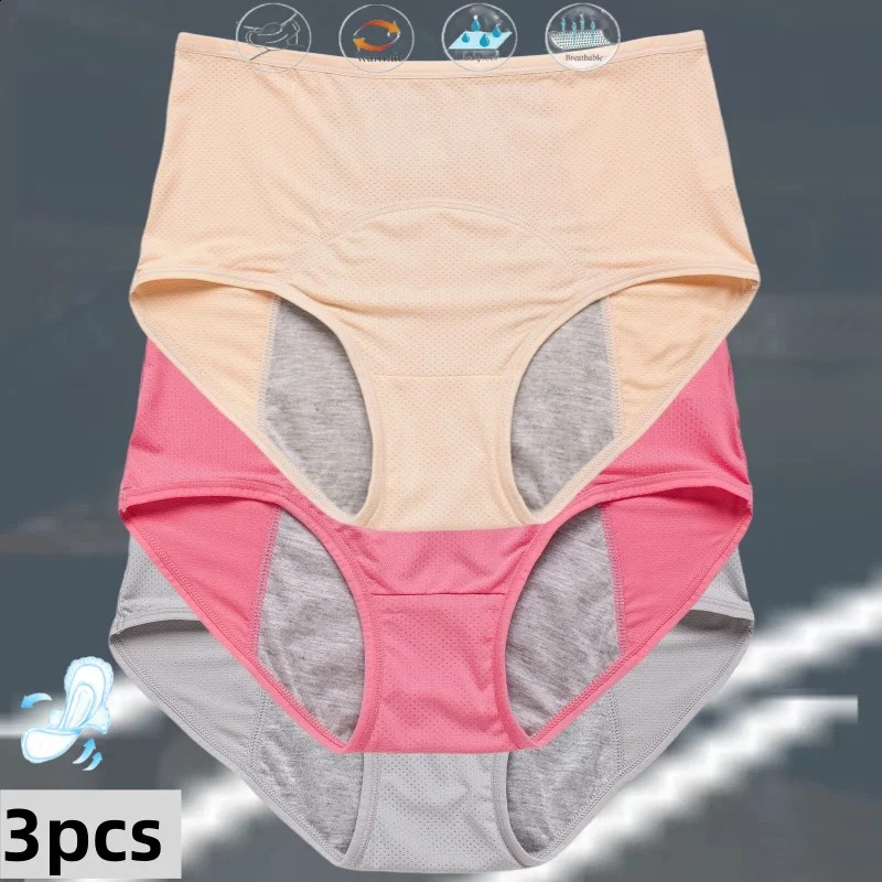 3pcs Women's Physiological Panties L-8XL Leak Proof Menstrual Comfortable Waterproof Plus Size Mid Waist Period Underwear 260917