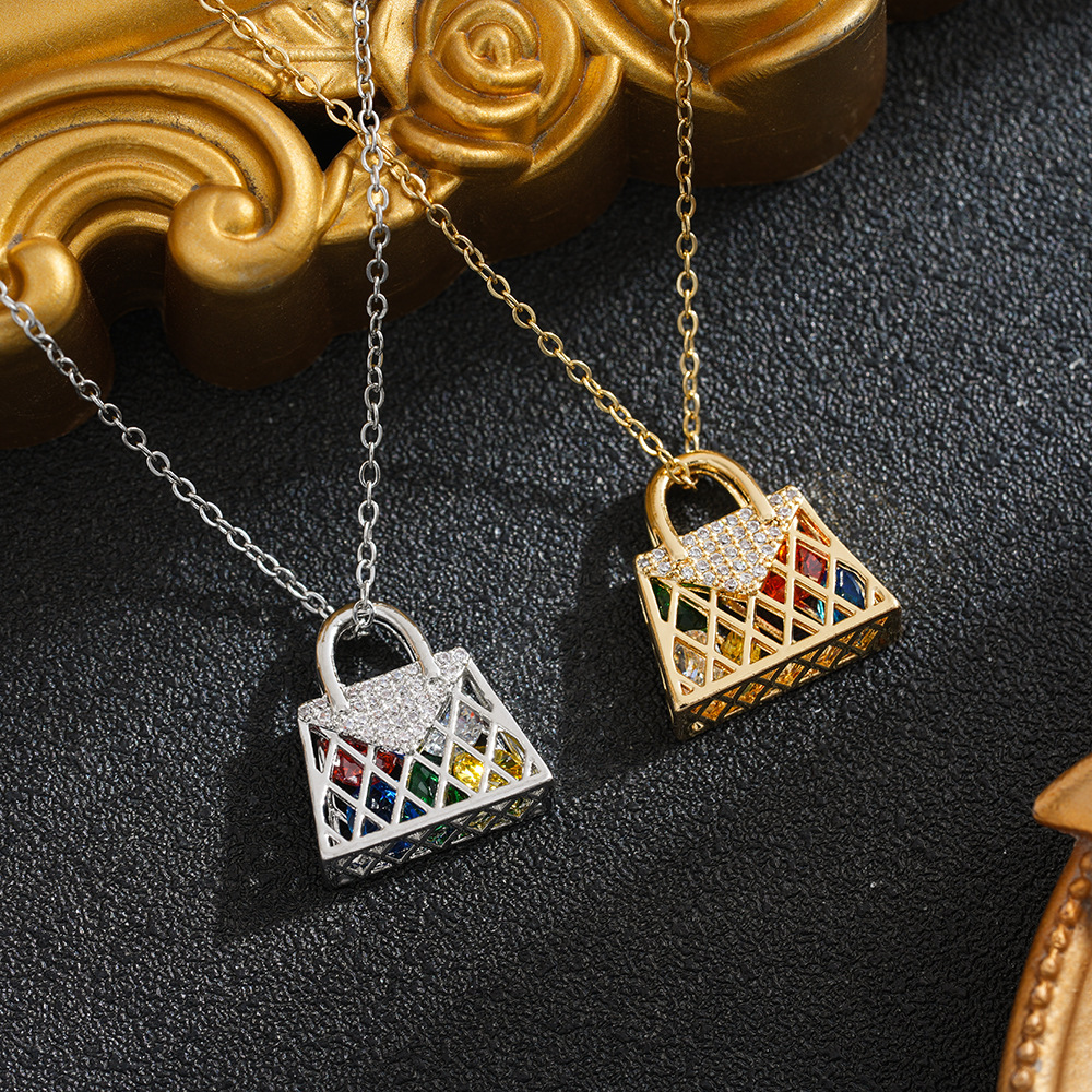 Titanium steel, colorful, trendy, new design, copper-plated with real gold, three-dimensional, multi-colored stone pendant, creative, lightweight, l