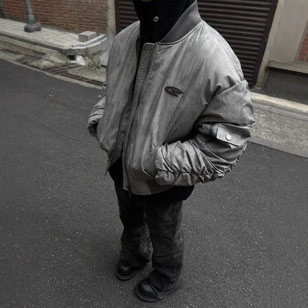 Winter Jacket Men Winter Vintage Distressed Baseball Bomber Jacket Men Streetwear Hip Hop Cotton Padded Coat Winter Clothes 260917