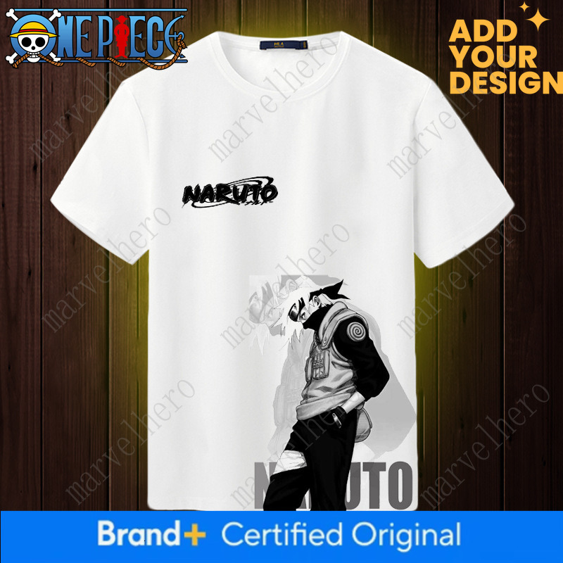 T-shirt, men's short-sleeved, featuring Naruto and Kakashi, Japanese-style, loose-fitting, half-sleeve top, anime clothing, summer wear