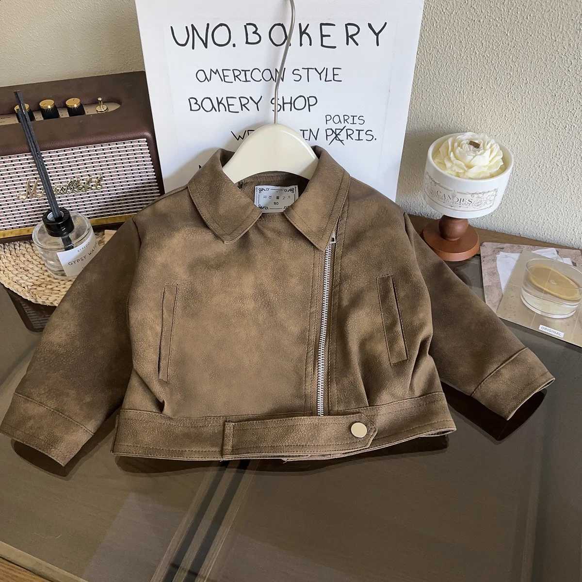 Spring New Autumn Leather Jacket Short Style Lapel Handsome Motorcycle Zipper Coat For 2-8 Years Fashion Loose Pu OuterwearT260916