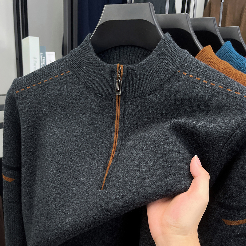 Original Luxury Men's Half Zipper Thicken Knitt Sweater Autumn Winter New Fashion Color Contrast Long Sleeve Casual Menswear Top J260917