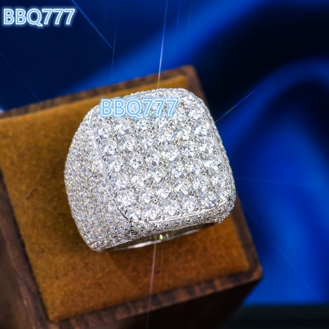 925 Sterling Silver White Gold Plated Durable Full Iced-out GRA Certified Hip Hop Style Pave Setting Moissanite Punky Ring