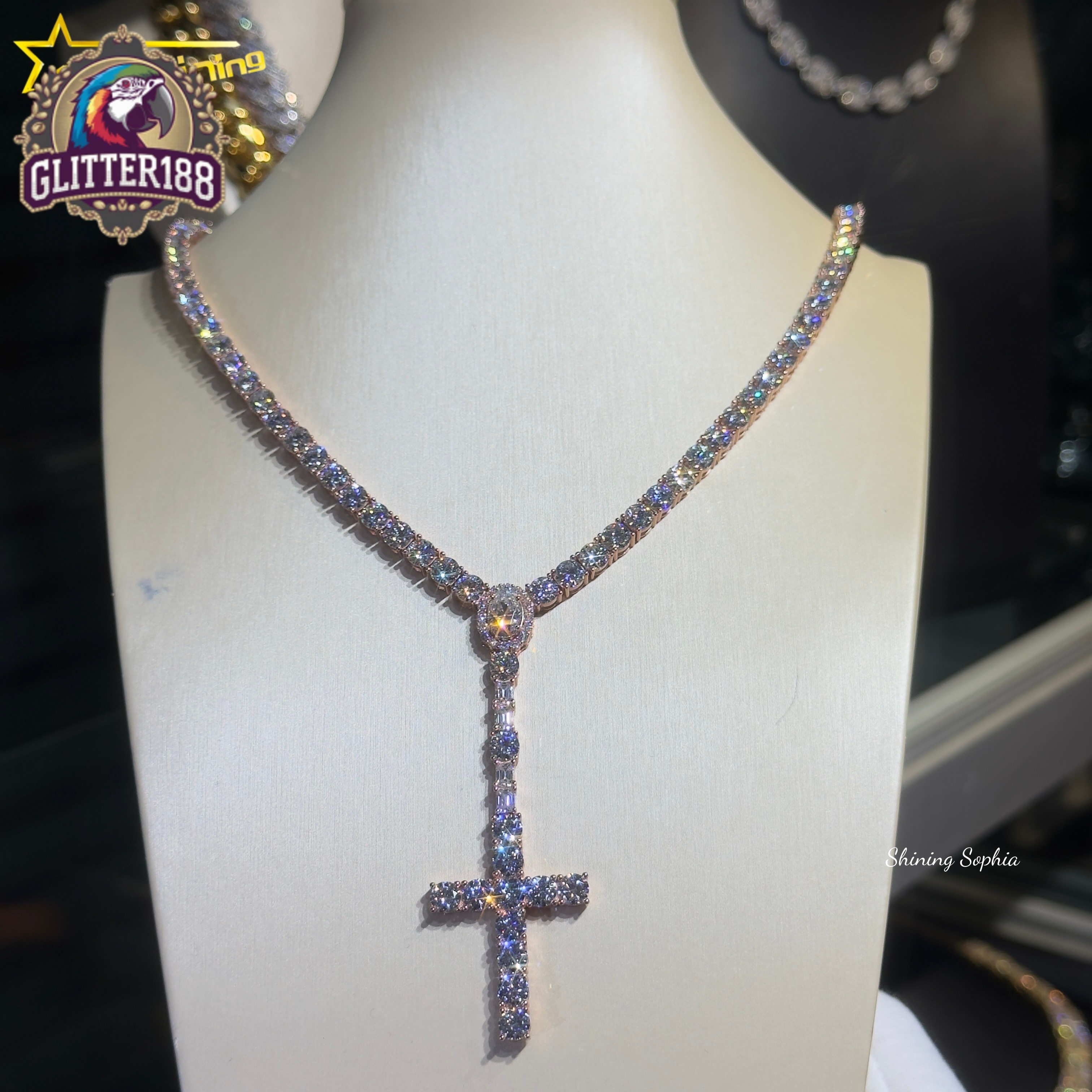 Hip Hop Jewelry Rosary Design Fashion 5mm D Color Vvs Moissanite Diamond Tennis Bracelet Silver 925 Tennis Chain Necklace