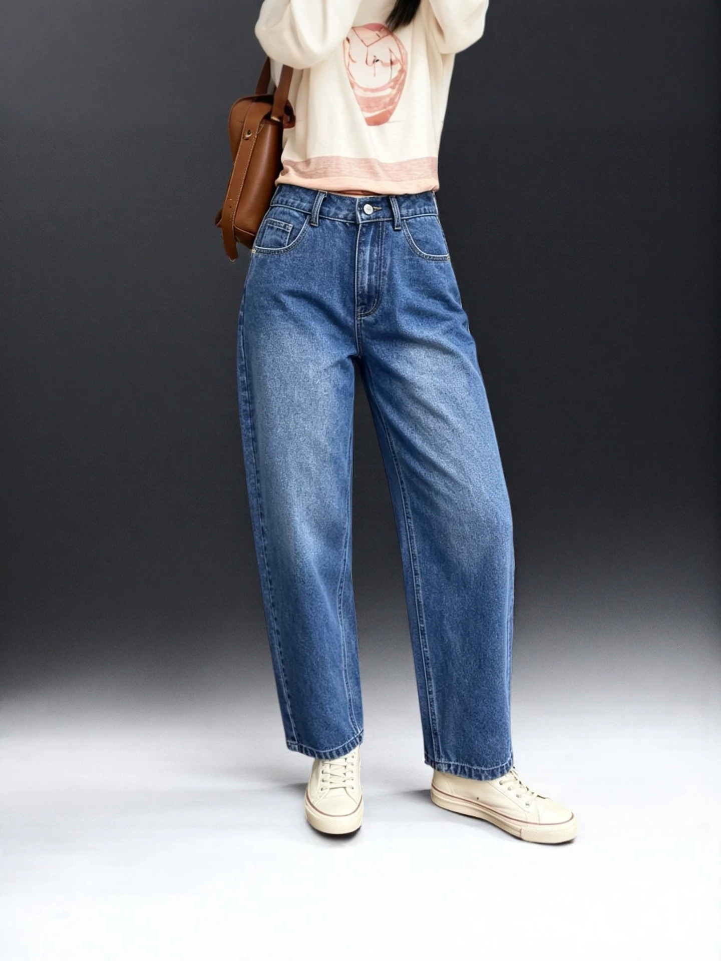 Cross-border European American 2026 new style loose-fit, mid-waist, semi-elastic waistband, casual, washed and distressed denim cropped pants d1