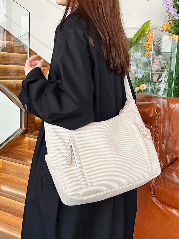 Casual Crossbody Fashionable Textured, Simple Design, Large Capacity, Dumpling-Shaped Bag, New Style Women, Suitable For School And Commuting, Canva